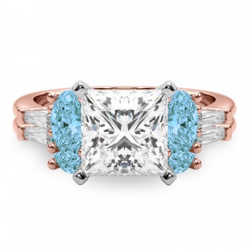 Princess Cut Lab Grown Diamond & Oval Blue Topaz Bridal Set 18K Rose Gold (4.97ct)
