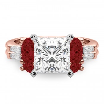 Princess Cut Lab Grown Diamond & Oval Garnet Bridal Set 14K Rose Gold (4.97ct)
