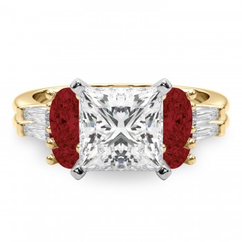 Princess Cut Lab Grown Diamond & Oval Garnet Bridal Set 14K Yellow Gold (4.97ct)