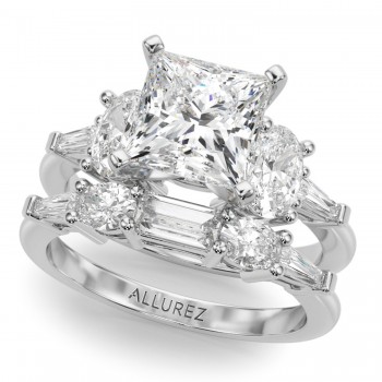 Princess Cut Lab Grown Diamond Engagement Ring Bridal Set in Palladium (4.93ct)