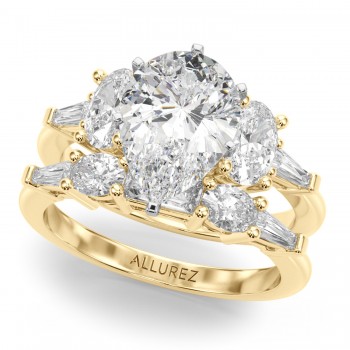 Pear Lab Grown Diamond Engagement Ring Bridal Set 14K Yellow Gold (4.93ct)