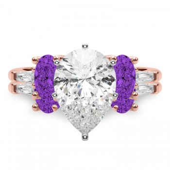 Pear Lab Grown Diamond & Oval Amethyst Bridal Set 14K Rose Gold (4.65ct)