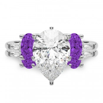 Pear Lab Grown Diamond & Oval Amethyst Bridal Set 14K White Gold (4.65ct)