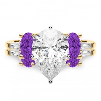 Pear Lab Grown Diamond & Oval Amethyst Bridal Set 14K Yellow Gold (4.65ct)