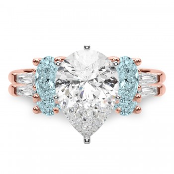 Pear Lab Grown Diamond & Oval Aquamarine Bridal Set 14K Rose Gold (4.65ct)