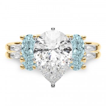 Pear Lab Grown Diamond & Oval Aquamarine Bridal Set 14K Yellow Gold (4.65ct)