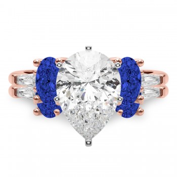 Pear Lab Grown Diamond & Oval Blue Sapphire Bridal Set 14K Rose Gold (5.17ct)