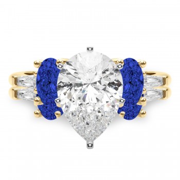 Pear Lab Grown Diamond & Oval Blue Sapphire Bridal Set 14K Yellow Gold (5.17ct)