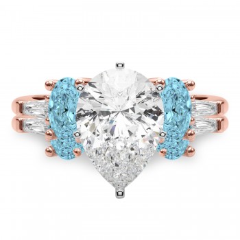 Pear Lab Grown Diamond & Oval Blue Topaz Bridal Set 14K Rose Gold (4.97ct)