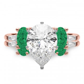 Pear Lab Grown Diamond & Oval Emerald Bridal Set 14K Rose Gold (4.65ct)
