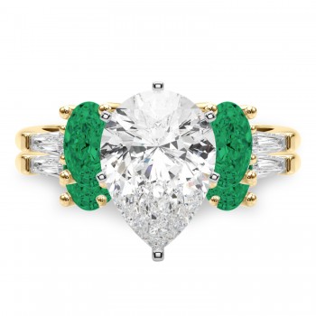 Pear Lab Grown Diamond & Oval Emerald Bridal Set 14K Yellow Gold (4.65ct)