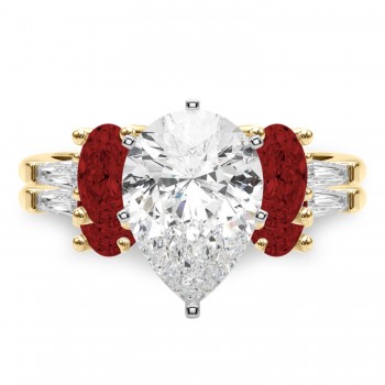Pear Lab Grown Diamond & Oval Garnet Bridal Set 14K Yellow Gold (4.97ct)