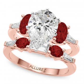 Pear Lab Grown Diamond & Oval Garnet Bridal Set 18K Rose Gold (4.97ct)