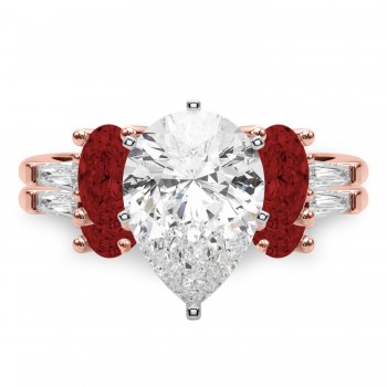 Pear Lab Grown Diamond & Oval Garnet Bridal Set 18K Rose Gold (4.97ct)
