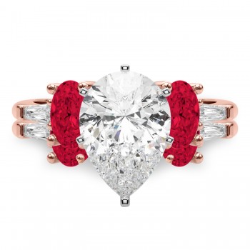 Pear Lab Grown Diamond & Oval Ruby Bridal Set 14K Rose Gold (5.09ct)
