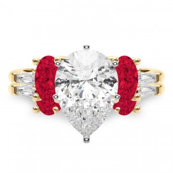 Pear Lab Grown Diamond & Oval Ruby Bridal Set 14K Yellow Gold (5.09ct)