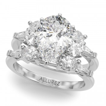Pear Moissanite Diamond Engagement Ring Bridal Set in Palladium (4.93ct)