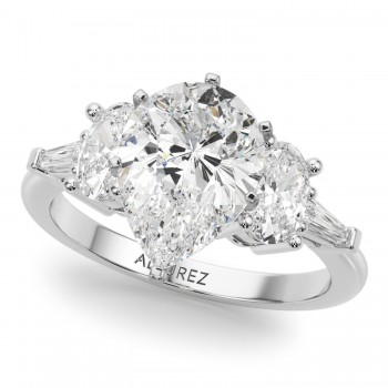 Pear Moissanite Diamond Engagement Ring Bridal Set in Palladium (4.93ct)