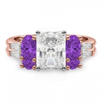 Radiant Lab Grown Diamond & Oval Amethyst Bridal Set 14K Rose Gold (4.65ct)