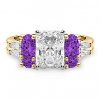 Radiant Lab Grown Diamond & Oval Amethyst Bridal Set 14K Yellow Gold (4.65ct)