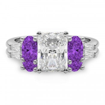 Radiant Lab Grown Diamond & Oval Amethyst Bridal Set in Platinum (4.65ct)
