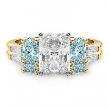 Radiant Lab Grown Diamond & Oval Aquamarine Bridal Set 14K Yellow Gold (4.65ct)