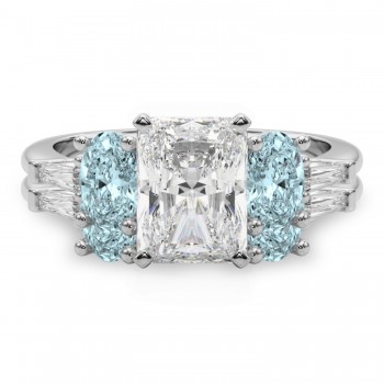 Radiant Lab Grown Diamond & Oval Aquamarine Bridal Set in Platinum (4.65ct)