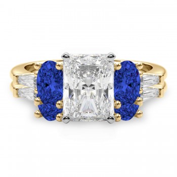 Radiant Lab Grown Diamond & Oval Blue Sapphire Bridal Set 14K Yellow Gold (5.17ct)