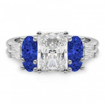 Radiant Lab Grown Diamond & Oval Blue Sapphire Bridal Set in Platinum (5.17ct)