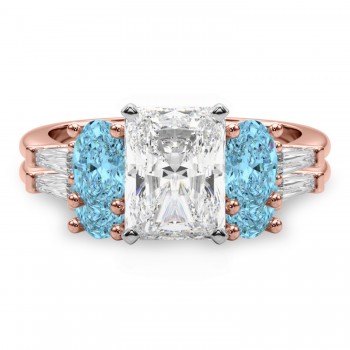 Radiant Lab Grown Diamond & Oval Blue Topaz Bridal Set 14K Rose Gold (4.97ct)
