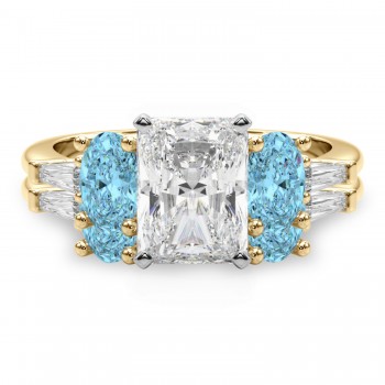 Radiant Lab Grown Diamond & Oval Blue Topaz Bridal Set 14K Yellow Gold (4.97ct)