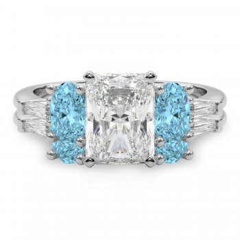 Radiant Lab Grown Diamond & Oval Blue Topaz Bridal Set in Platinum (4.97ct)
