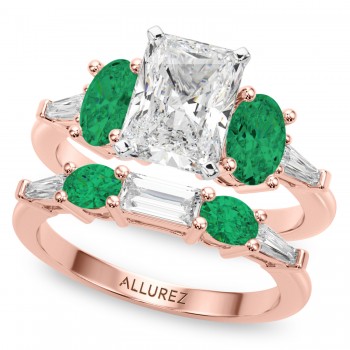 Radiant Lab Grown Diamond & Oval Emerald Bridal Set 14K Rose Gold (4.65ct)