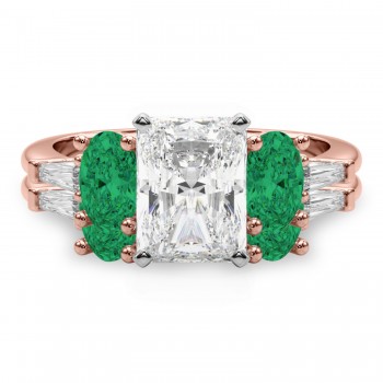 Radiant Lab Grown Diamond & Oval Emerald Bridal Set 14K Rose Gold (4.65ct)