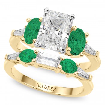 Radiant Lab Grown Diamond & Oval Emerald Bridal Set 14K Yellow Gold (4.65ct)