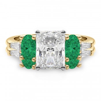 Radiant Lab Grown Diamond & Oval Emerald Bridal Set 14K Yellow Gold (4.65ct)