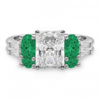 Radiant Lab Grown Diamond & Oval Emerald Bridal Set in Platinum (4.65ct)