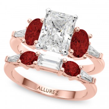 Radiant Lab Grown Diamond & Oval Garnet Bridal Set 14K Rose Gold (4.97ct)