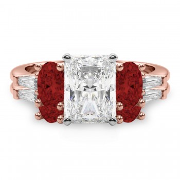 Radiant Lab Grown Diamond & Oval Garnet Bridal Set 14K Rose Gold (4.97ct)