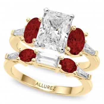 Radiant Lab Grown Diamond & Oval Garnet Bridal Set 14K Yellow Gold (4.97ct)