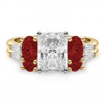 Radiant Lab Grown Diamond & Oval Garnet Bridal Set 14K Yellow Gold (4.97ct)