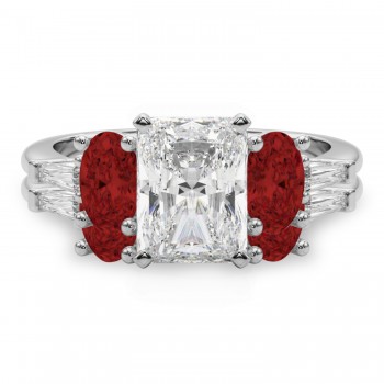 Radiant Lab Grown Diamond & Oval Garnet Bridal Set in Platinum (4.97ct)