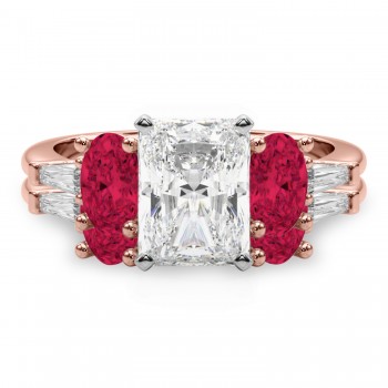Radiant Lab Grown Diamond & Oval Ruby Bridal Set 14K Rose Gold (5.09ct)