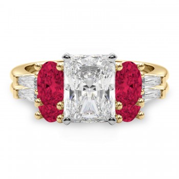 Radiant Lab Grown Diamond & Oval Ruby Bridal Set 14K Yellow Gold (5.09ct)