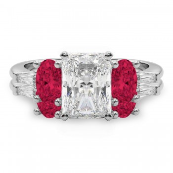 Radiant Lab Grown Diamond & Oval Ruby Bridal Set in Platinum (5.09ct)
