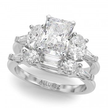 Radiant Moissanite Diamond Engagement Ring Bridal Set in Palladium (4.93ct)