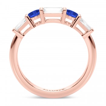 Baguette Lab Grown Diamond & Oval Blue Sapphire Wedding Ring Band 14K Rose Gold (0.85ct)