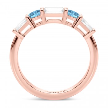 Baguette Lab Grown Diamond & Oval Blue Topaz Wedding Ring Band 18K Rose Gold (0.79ct)