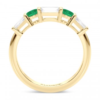 Baguette Lab Grown Diamond & Oval Emerald Wedding Ring Band 18K Yellow Gold (0.67ct)