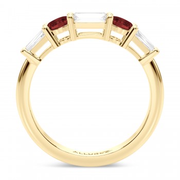 Baguette Lab Grown Diamond & Oval Garnet Wedding Ring Band 18K Yellow Gold (0.79ct)